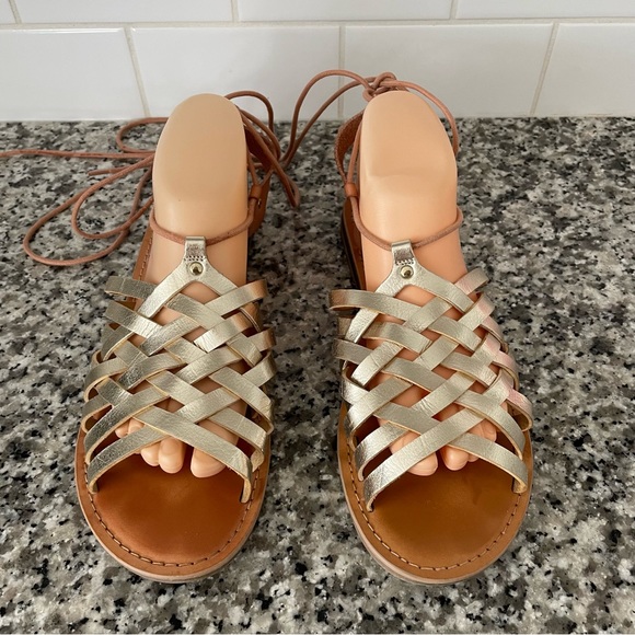 American Eagle Gladiator Lace Up Sandals Gold - Picture 3 of 10